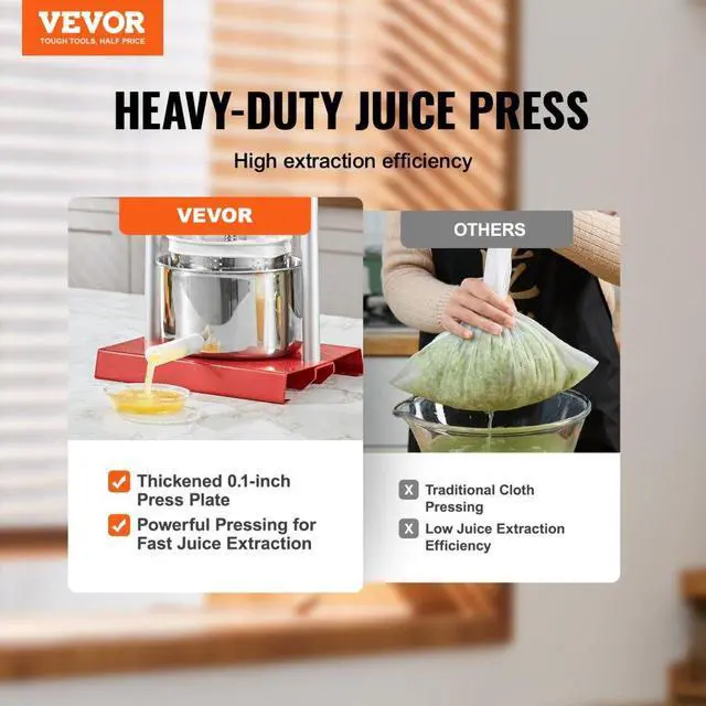 Alt view image 2 of 7 - VEVOR Fruit Wine Press, 1.6 Gallon/6L, 2 Stainless Steel Barrels, Manual Juice Maker, Cider Apple Grape Tincture Vegetables Honey Olive Oil Making Press with T-Handle for Outdoor, Kitchen, and Home
