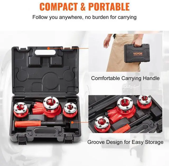 Alt view image 6 of 7 - VEVOR Ratchet Pipe Threader Kit, 1/2" NPT, 3/4" NPT, 1" NPT Manual Ratcheting Pipe Threader, Portable Pipe Threading Tool Set with 3PCS NPT Dies, Storage Case for Galvanized Aluminum Iron Copper Pipes