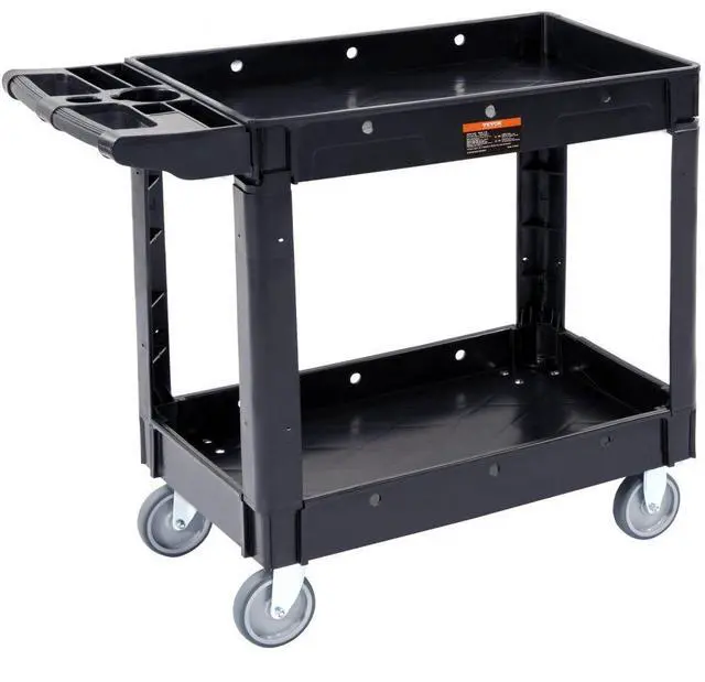 Main image of VEVOR Utility Service Cart, 2 Shelf 550LBS Heavy Duty Plastic Rolling Utility Cart with 360° Swivel Wheels, Medium Lipped Shelf, Ergonomic Storage Handle for Warehouse/Garage/Cleaning/Office