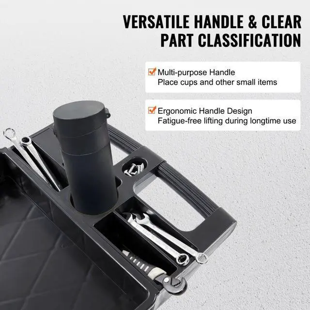 Alt view image 4 of 7 - VEVOR Utility Service Cart, 2 Shelf 550LBS Heavy Duty Plastic Rolling Utility Cart with 360° Swivel Wheels, Medium Lipped Shelf, Ergonomic Storage Handle for Warehouse/Garage/Cleaning/Office