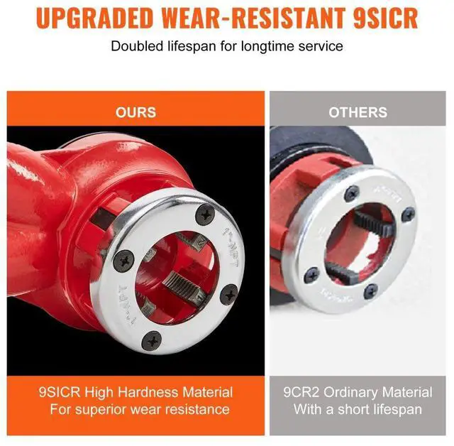 Alt view image 3 of 7 - VEVOR Ratchet Pipe Threader Kit, 1/4" NPT - 1-1/4" NPT Manual Ratcheting Pipe Threader, Portable Pipe Threading Tool Set with 6PCS NPT Dies, Storage Case for Galvanized Aluminum Iron Copper Pipes