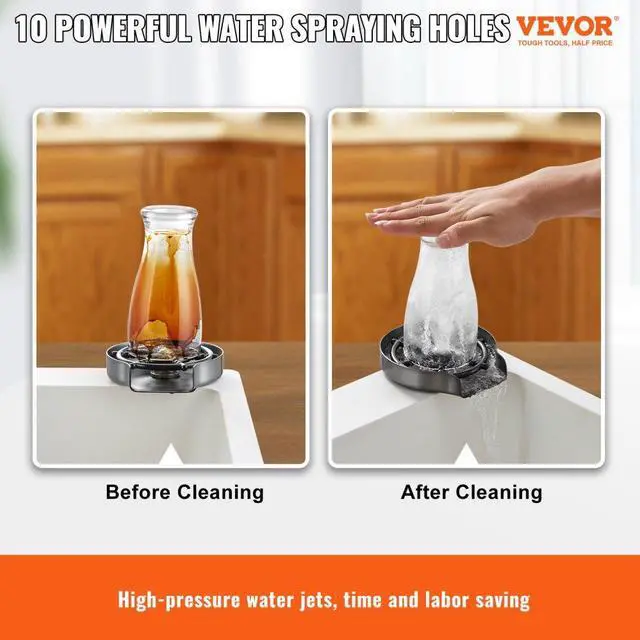 Alt view image 2 of 7 - VEVOR Glass Rinser, 10 Powerful Spraying Jets 360° Rotating Cup Rinser for Sink, 304 Stainless Steel Faucet Cup Washer with ABS Cup Holder for Baby Bottle, Glass Cup, Wine Glass (Silver Grey Base)