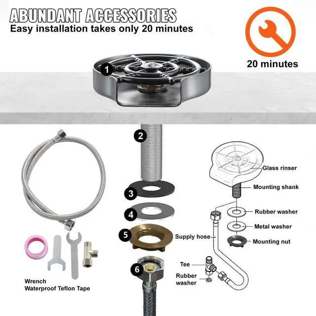 Alt view image 5 of 7 - VEVOR Glass Rinser, 10 Powerful Spraying Jets 360° Rotating Cup Rinser for Sink, 304 Stainless Steel Faucet Cup Washer with ABS Cup Holder for Baby Bottle, Glass Cup, Wine Glass (Silver Grey Base)