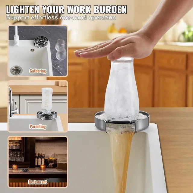 Alt view image 6 of 7 - VEVOR Glass Rinser, 10 Powerful Spraying Jets 360° Rotating Cup Rinser for Sink, 304 Stainless Steel Faucet Cup Washer with ABS Cup Holder for Baby Bottle, Glass Cup, Wine Glass (Silver Grey Base)