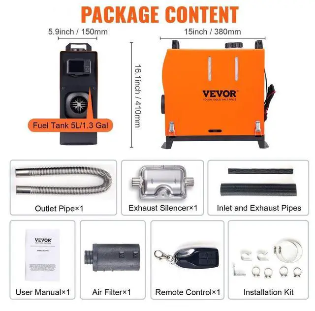 Alt view image 7 of 7 - VEVOR Diesel Air Heater All-in-one 12V 8KW Bluetooth App LCD for Car RV Indoors