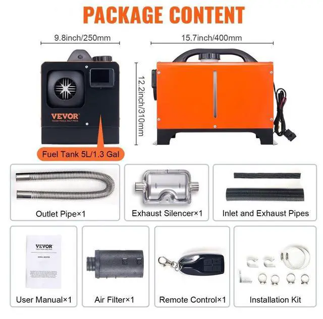 Alt view image 7 of 14 - VEVOR Diesel Air Heater All-in-one 12V 5KW LCD Remote Control for Car RV Indoors