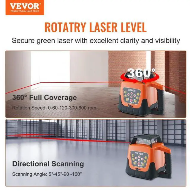 Alt view image 2 of 7 - VEVOR Laser Level, 1650ft, 360 Degree Self Leveling Red Cross Line Laser, 5 Rotation Speeds & 4 Scanning Angles Adjustment, IP66 Waterproof Remote Control Manual Self-leveling Mode, Battery Included
