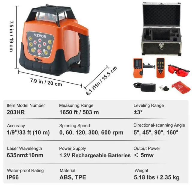 Alt view image 7 of 7 - VEVOR Laser Level, 1650ft, 360 Degree Self Leveling Red Cross Line Laser, 5 Rotation Speeds & 4 Scanning Angles Adjustment, IP66 Waterproof Remote Control Manual Self-leveling Mode, Battery Included