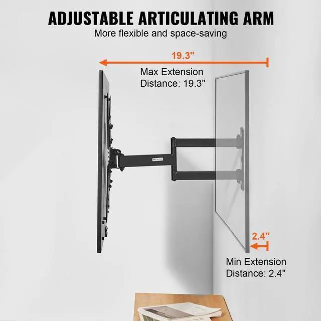 Alt view image 4 of 7 - VEVOR Full Motion TV Mount Fits for Most 26-55 inch TVs, Swivel Tilt Horizontal Adjustment TV Wall Mount Bracket with Articulating Arm, Max VESA 400x400mm , Holds up to 99 lbs