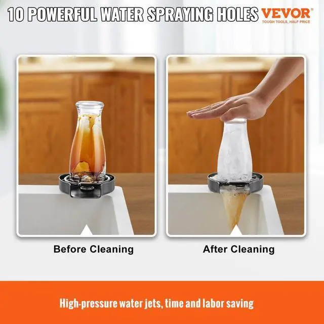 Alt view image 2 of 7 - VEVOR Glass Rinser, 10 Powerful Spraying Jets 360° Rotating Cup Rinser for Sink, 304 Stainless Steel Faucet Cup Washer with ABS Cup Holder for Baby Bottle, Glass Cup, Wine Glass (Matte Black Base)