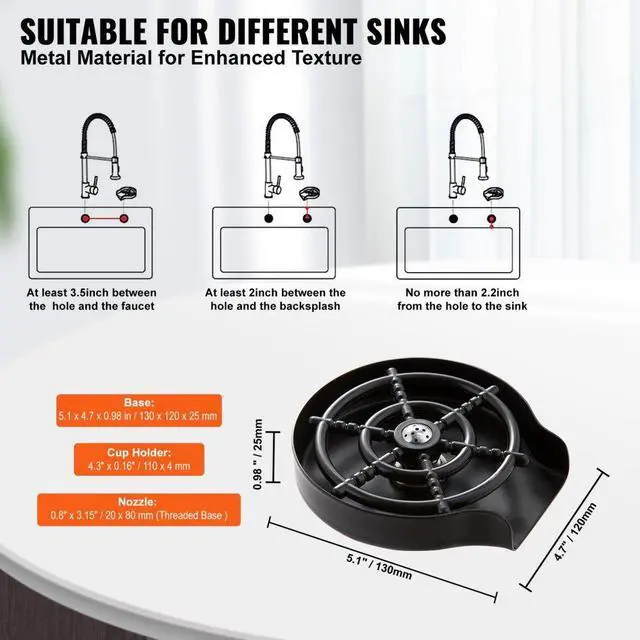 Alt view image 4 of 7 - VEVOR Glass Rinser, 10 Powerful Spraying Jets 360° Rotating Cup Rinser for Sink, 304 Stainless Steel Faucet Cup Washer with ABS Cup Holder for Baby Bottle, Glass Cup, Wine Glass (Matte Black Base)