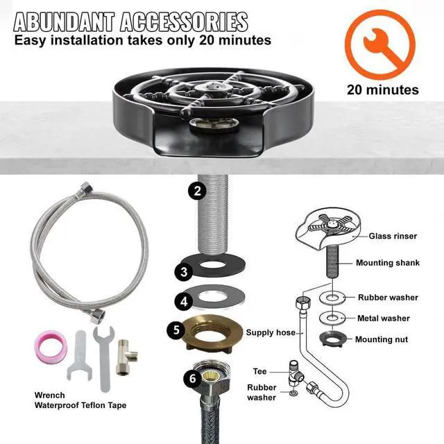 Alt view image 5 of 7 - VEVOR Glass Rinser, 10 Powerful Spraying Jets 360° Rotating Cup Rinser for Sink, 304 Stainless Steel Faucet Cup Washer with ABS Cup Holder for Baby Bottle, Glass Cup, Wine Glass (Matte Black Base)
