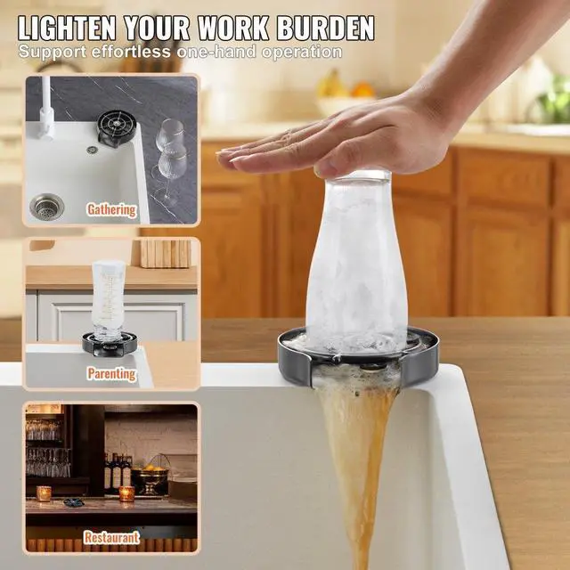 Alt view image 6 of 7 - VEVOR Glass Rinser, 10 Powerful Spraying Jets 360° Rotating Cup Rinser for Sink, 304 Stainless Steel Faucet Cup Washer with ABS Cup Holder for Baby Bottle, Glass Cup, Wine Glass (Matte Black Base)