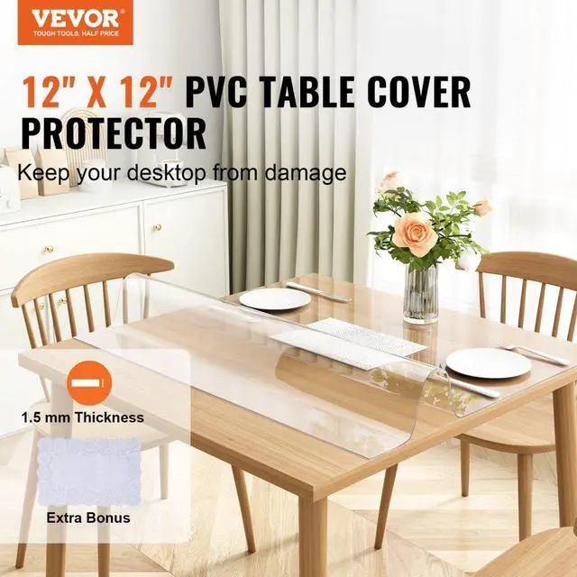 Alt view image 2 of 7 - VEVOR Clear Table Cover Protector, 12" x 12"/305 x 305 mm Table Cover, 1.5 mm Thick PVC Plastic Tablecloth, Waterproof Desktop Protector for Writing Desk, Coffee Table, Dining Room Table