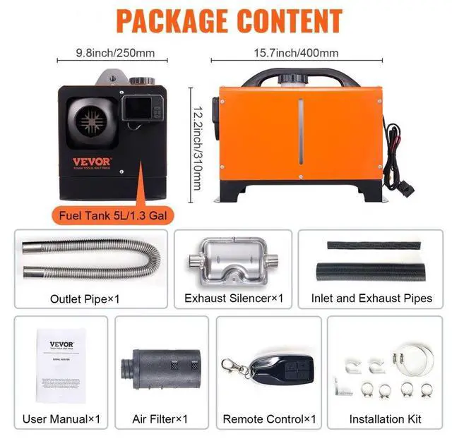 Alt view image 7 of 14 - VEVOR Diesel Air Heater All-in-one 12V 5KW Bluetooth App LCD for Car RV Indoors