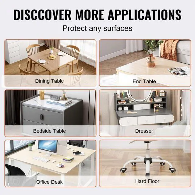 Alt view image 6 of 7 - VEVOR Clear Table Cover Protector, 12" x 12"/305 x 305 mm Table Cover, 1.5 mm Thick PVC Plastic Tablecloth, Waterproof Desktop Protector for Writing Desk, Coffee Table, Dining Room Table