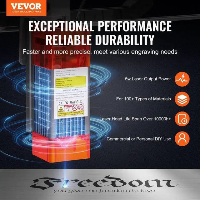 Alt view image 2 of 7 - VEVOR Laser Engraver, 5W Output Laser Engraving Machine, 16.1" x 15.7" Large Working Area, 10000mm/min Movement Speed, Compressed Spot with Eye Protection, Laser Cutter for Wood, Metal, Acrylic