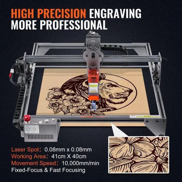 Alt view image 3 of 7 - VEVOR Laser Engraver, 5W Output Laser Engraving Machine, 16.1" x 15.7" Large Working Area, 10000mm/min Movement Speed, Compressed Spot with Eye Protection, Laser Cutter for Wood, Metal, Acrylic