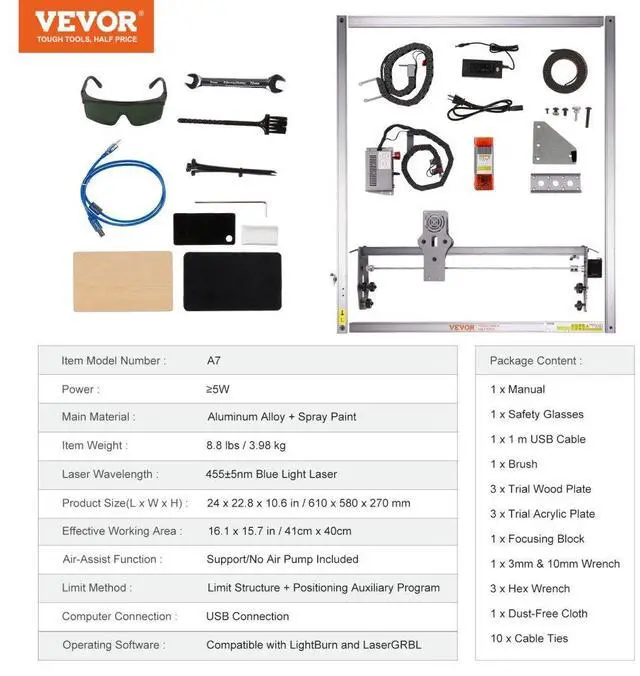 Alt view image 7 of 7 - VEVOR Laser Engraver, 5W Output Laser Engraving Machine, 16.1" x 15.7" Large Working Area, 10000mm/min Movement Speed, Compressed Spot with Eye Protection, Laser Cutter for Wood, Metal, Acrylic
