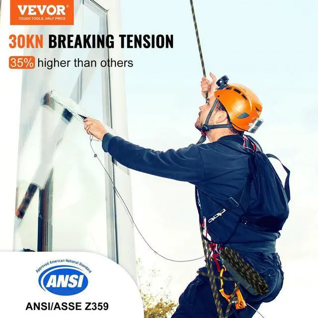 Alt view image 2 of 14 - VEVOR Vertical Lifeline Assembly, 0.55'' x 25' Fall Protection Rope with 30 KN Breaking Tension, Polyester Roofing Rope with Steel Snap Hooks, Rope Grab, and Shock Absorber, ANSI Compliant
