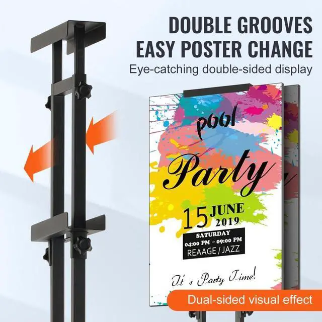 Alt view image 3 of 7 - VEVOR Poster Stand, Adjustable Height Up to 75", Double-Sided Heavy Duty Pedestal Sign Holder, Floor Standing Sign Holder Banner Stand with Shock-absorbing Base for Display, for Board and Foam, Black