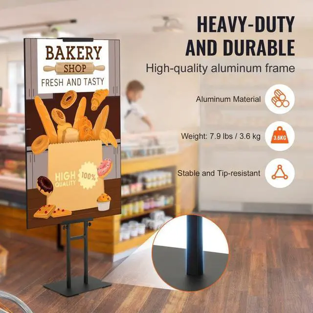 Alt view image 5 of 7 - VEVOR Poster Stand, Adjustable Height Up to 75", Double-Sided Heavy Duty Pedestal Sign Holder, Floor Standing Sign Holder Banner Stand with Shock-absorbing Base for Display, for Board and Foam, Black