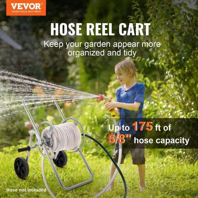 Alt view image 2 of 7 - VEVOR Hose Reel Cart, Hold Up to 175 ft of 5/8 Hose (Hose Not Included), Garden Water Hose Carts Mobile Tools with Wheels, Heavy Duty Powder-coated Steel Outdoor Planting for Garden, Yard, Lawn