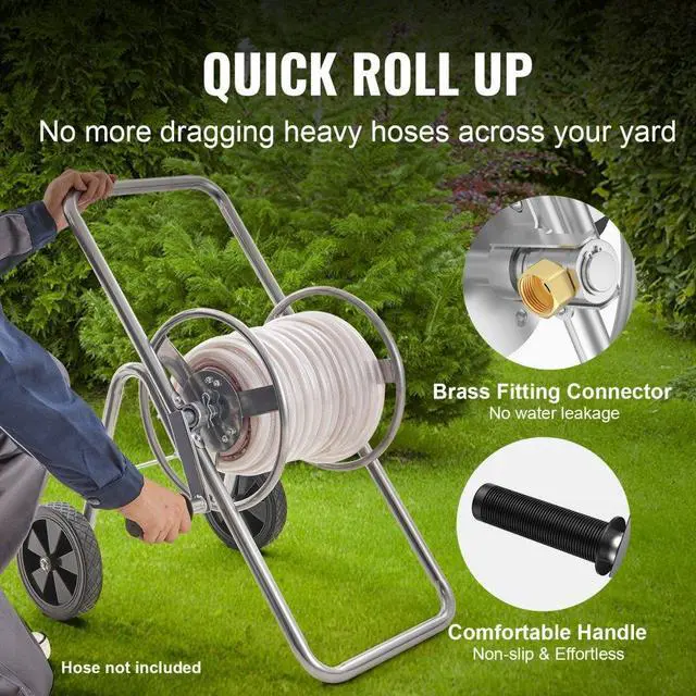 Alt view image 4 of 7 - VEVOR Hose Reel Cart, Hold Up to 175 ft of 5/8 Hose (Hose Not Included), Garden Water Hose Carts Mobile Tools with Wheels, Heavy Duty Powder-coated Steel Outdoor Planting for Garden, Yard, Lawn