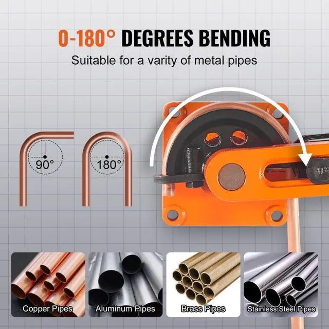 Alt view image 3 of 7 - VEVOR Pipe Tube Bender, 3/8" to 1" OD Manual Pipe Tube Bender with 7 Bending Dies, 180° Copper Aluminum Pipes Bending Tools for HVAC Air Conditioning Refrigerator Auto Repair