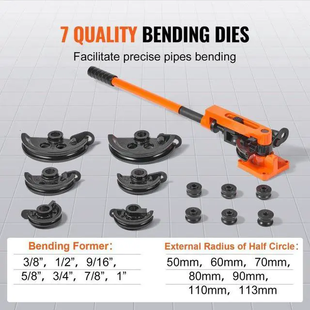Alt view image 4 of 7 - VEVOR Pipe Tube Bender, 3/8" to 1" OD Manual Pipe Tube Bender with 7 Bending Dies, 180° Copper Aluminum Pipes Bending Tools for HVAC Air Conditioning Refrigerator Auto Repair