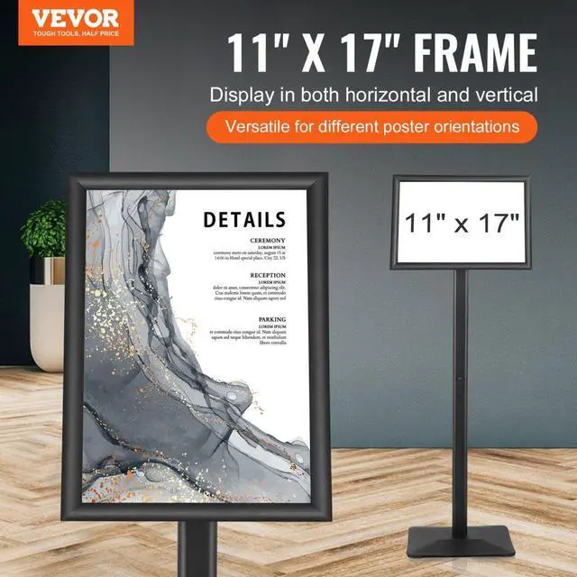 Alt view image 2 of 7 - VEVOR Pedestal Sign Holder, 11 x 17 Inch Vertical and Horizontal Adjustable Poster Stand, Heavy-Duty Floor Standing Sign Holder with Metal Base for Display, Advertisement, and Outdoor, Black
