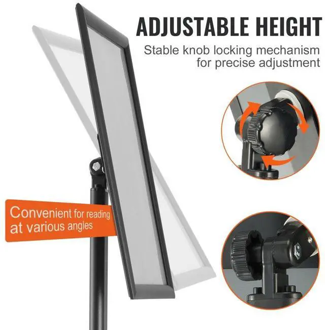 Alt view image 3 of 7 - VEVOR Pedestal Sign Holder, 11 x 17 Inch Vertical and Horizontal Adjustable Poster Stand, Heavy-Duty Floor Standing Sign Holder with Metal Base for Display, Advertisement, and Outdoor, Black