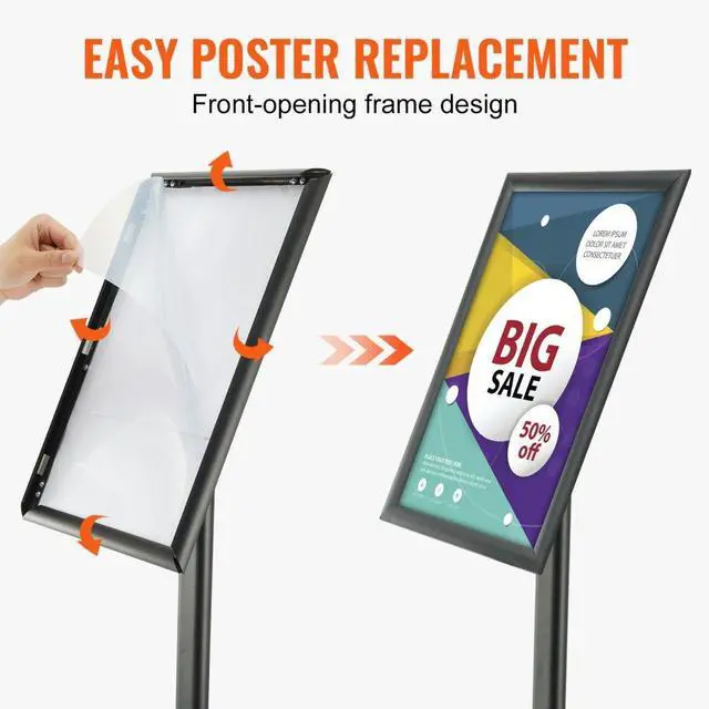 Alt view image 6 of 7 - VEVOR Pedestal Sign Holder, 11 x 17 Inch Vertical and Horizontal Adjustable Poster Stand, Heavy-Duty Floor Standing Sign Holder with Metal Base for Display, Advertisement, and Outdoor, Black