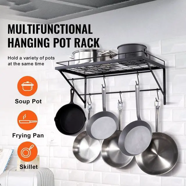 Alt view image 2 of 7 - VEVOR Pot Rack Wall Mounted, 24 inch Pot and Pan Hanging Rack, Pot and Pan Hanger with 12 S Hooks, 55 lbs Loading Weight, Ideal for Pans, Utensils, Cookware in Kitchen