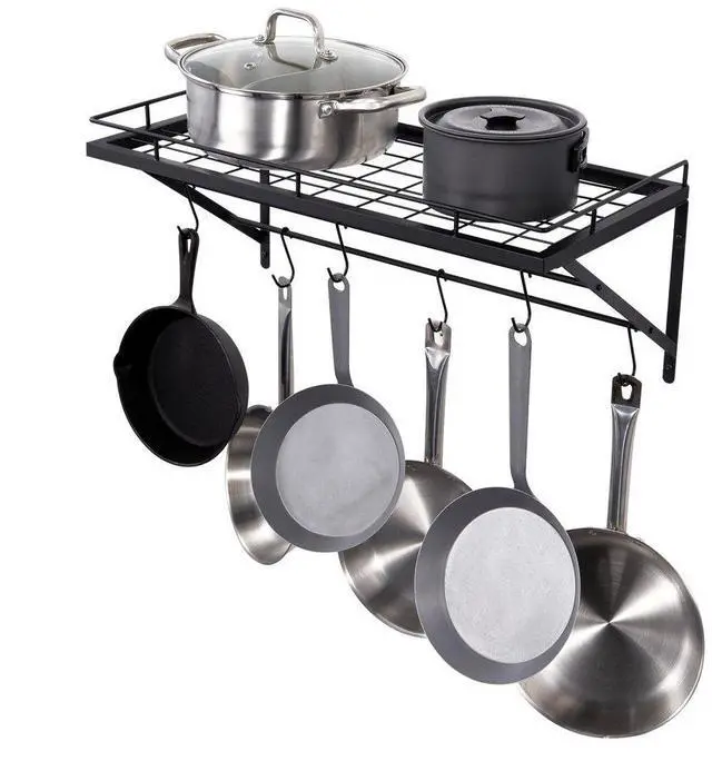 Main image of VEVOR Pot Rack Wall Mounted, 24 inch Pot and Pan Hanging Rack, Pot and Pan Hanger with 12 S Hooks, 55 lbs Loading Weight, Ideal for Pans, Utensils, Cookware in Kitchen