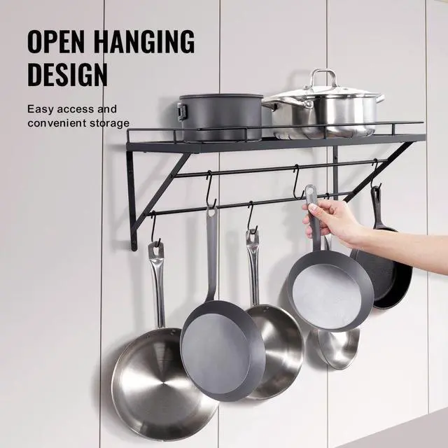 Alt view image 4 of 7 - VEVOR Pot Rack Wall Mounted, 24 inch Pot and Pan Hanging Rack, Pot and Pan Hanger with 12 S Hooks, 55 lbs Loading Weight, Ideal for Pans, Utensils, Cookware in Kitchen