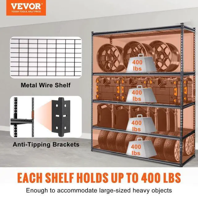 Alt view image 2 of 7 - VEVOR Storage Shelving Unit, 5-Tier Adjustable, 2000 lbs Capacity, Heavy Duty Garage Shelves Metal Organizer Wire Rack, Black, 60" L x 24" W x 78" H for Kitchen Pantry Basement Bathroom Laundry Closet