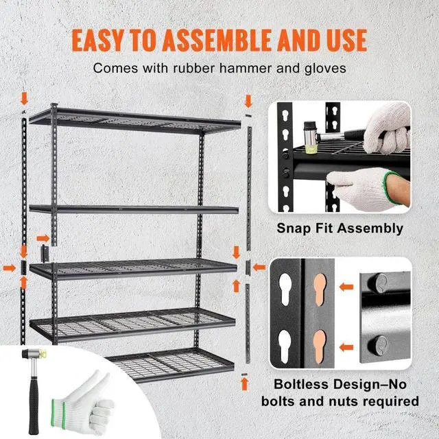 Alt view image 4 of 7 - VEVOR Storage Shelving Unit, 5-Tier Adjustable, 2000 lbs Capacity, Heavy Duty Garage Shelves Metal Organizer Wire Rack, Black, 60" L x 24" W x 78" H for Kitchen Pantry Basement Bathroom Laundry Closet