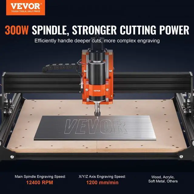 Alt view image 2 of 7 - VEVOR CNC Router Machine, 300W, 3 Axis GRBL Control Wood Engraving Carving Milling Machine Kit, 400 x 400 x 75 mm / 15.7 x 15.7 x 2.95 in Working Area 1200 RPM for Wood Acrylic MDF PVC Plastic Foam