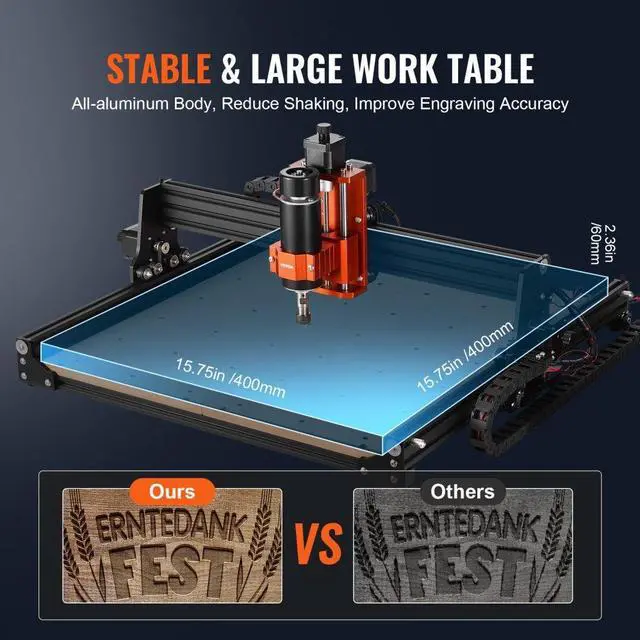 Alt view image 4 of 7 - VEVOR CNC Router Machine, 300W, 3 Axis GRBL Control Wood Engraving Carving Milling Machine Kit, 400 x 400 x 75 mm / 15.7 x 15.7 x 2.95 in Working Area 1200 RPM for Wood Acrylic MDF PVC Plastic Foam