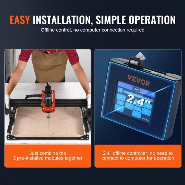 Alt view image 5 of 7 - VEVOR CNC Router Machine, 300W, 3 Axis GRBL Control Wood Engraving Carving Milling Machine Kit, 400 x 400 x 75 mm / 15.7 x 15.7 x 2.95 in Working Area 1200 RPM for Wood Acrylic MDF PVC Plastic Foam