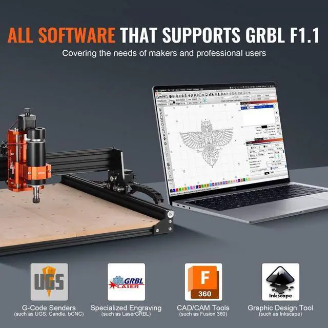 Alt view image 6 of 7 - VEVOR CNC Router Machine, 300W, 3 Axis GRBL Control Wood Engraving Carving Milling Machine Kit, 400 x 400 x 75 mm / 15.7 x 15.7 x 2.95 in Working Area 1200 RPM for Wood Acrylic MDF PVC Plastic Foam