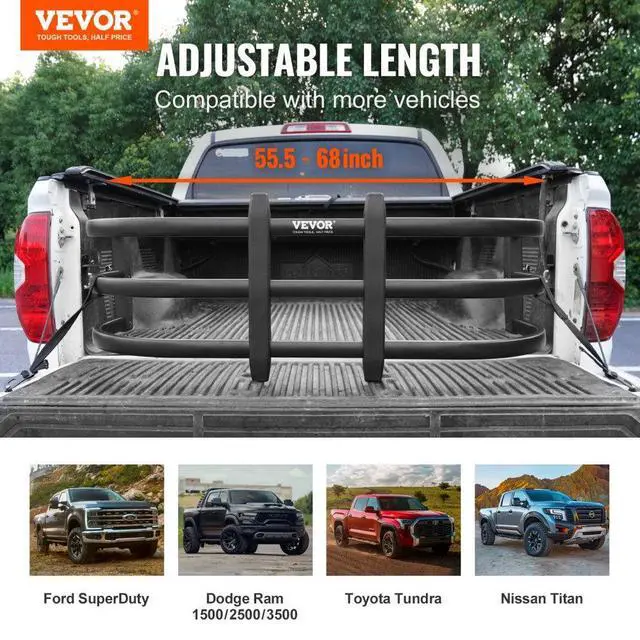 Alt view image 2 of 7 - VEVOR Truck Bed Extender, Aluminum Retractable Tailgate Extender, 55.5"-68", Fits for Ford Super Duty, F150, Dodge Ram 1500/2500/3500, Toyota Tundra, Nissan Titan, Chevrolet Silverado, GMC Sierra