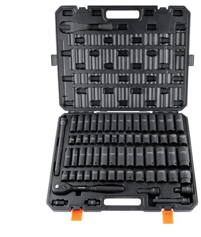 Main image of VEVOR 1/2" Drive Impact Socket Set, 65 Piece Socket Set SAE 3/8" to 1-1/4" and Metric 10-24mm, 6 Point Cr-V Alloy Steel for Auto Repair, Rugged Construction, Easy-to-Read Size Markings, Storage Case