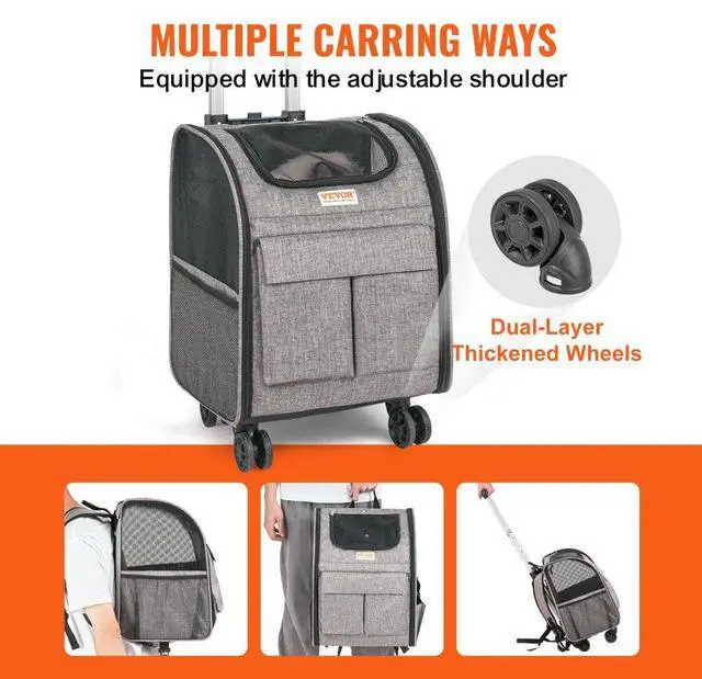 Alt view image 3 of 7 - VEVOR Rolling Pet Carrier Backpack with Removable Wheels for Under 18LBS, Large Soft Sided Wheeled Dog Carrier Cat Travel Carrier Airline Approved for Small Dogs and Medium Cats with Upgraded Wheels
