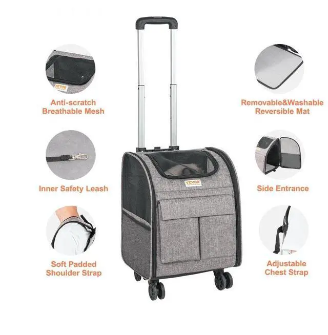 Alt view image 7 of 7 - VEVOR Rolling Pet Carrier Backpack with Removable Wheels for Under 18LBS, Large Soft Sided Wheeled Dog Carrier Cat Travel Carrier Airline Approved for Small Dogs and Medium Cats with Upgraded Wheels