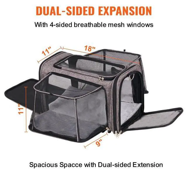 Alt view image 3 of 7 - VEVOR Cat Carrier with Wheels, Airline Approved Rolling Pet Carrier with Telescopic Handle and Shoulder Strap, Dog Carrier with Wheels for Pets under 25 lbs, with 1 Folding Bowl, Grey