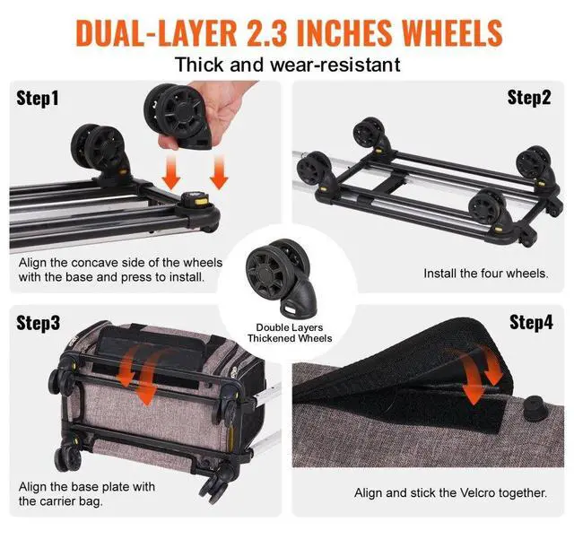 Alt view image 4 of 7 - VEVOR Cat Carrier with Wheels, Airline Approved Rolling Pet Carrier with Telescopic Handle and Shoulder Strap, Dog Carrier with Wheels for Pets under 25 lbs, with 1 Folding Bowl, Grey