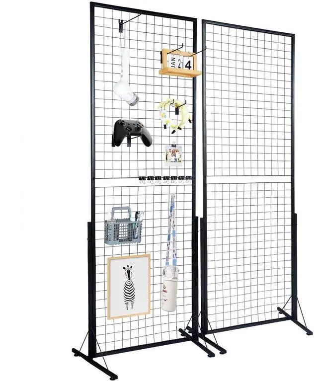 Main image of VEVOR 2' x 5.6' Grid Wall Panels Tower, 2 Packs Wire Gridwall Display Racks with T-Base Floorstanding, Double Side Gridwall Panels for Art Craft Shows, Retail Display with Extra Clips and Hooks