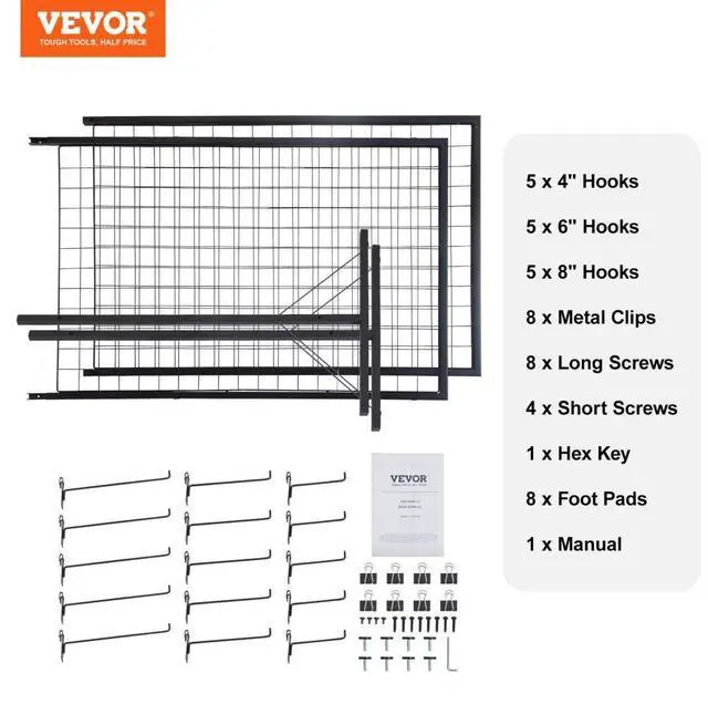 Alt view image 7 of 14 - VEVOR 2' x 5.6' Grid Wall Panels Tower, 2 Packs Wire Gridwall Display Racks with T-Base Floorstanding, Double Side Gridwall Panels for Art Craft Shows, Retail Display with Extra Clips and Hooks